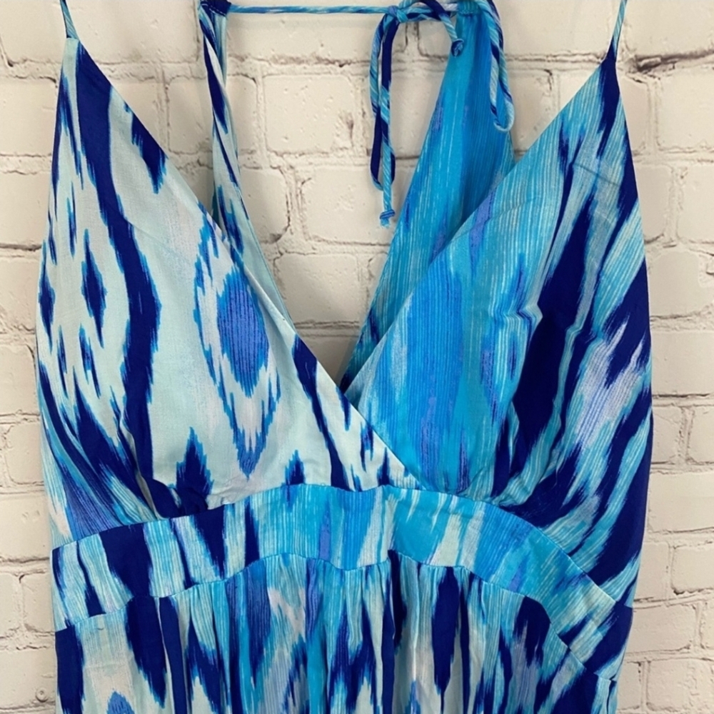 Athleta Ikat Georgia Tie Dye Empire Waist Blue Mini Dress Size XL